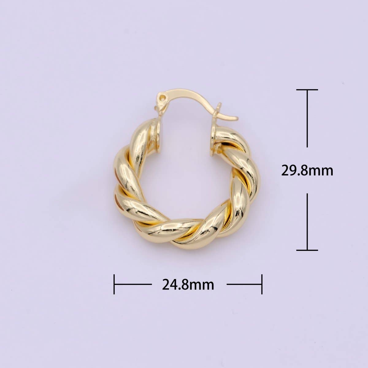 Bold Rope Design Gold hoop Twisted Earring 25mm Everyday Wear Jewelry T-260