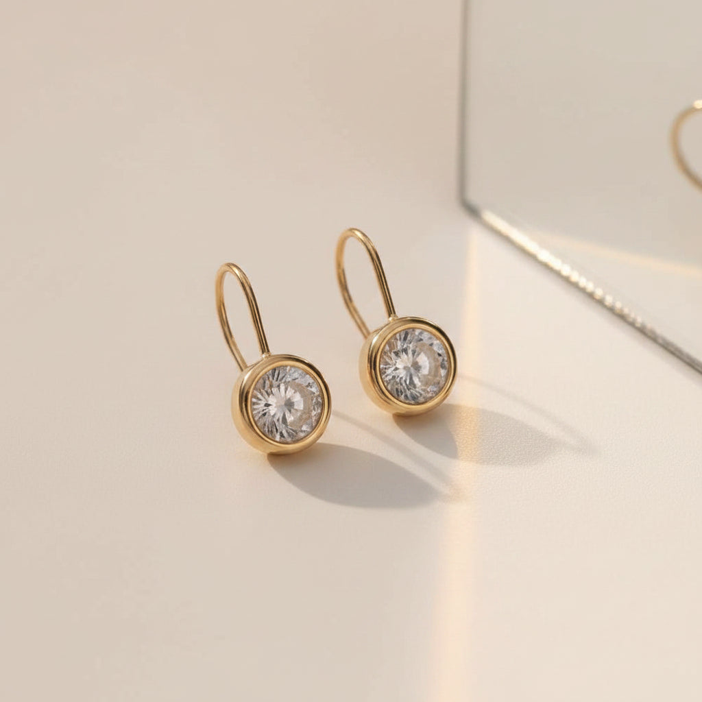 Round Bezel Drop Earrings
