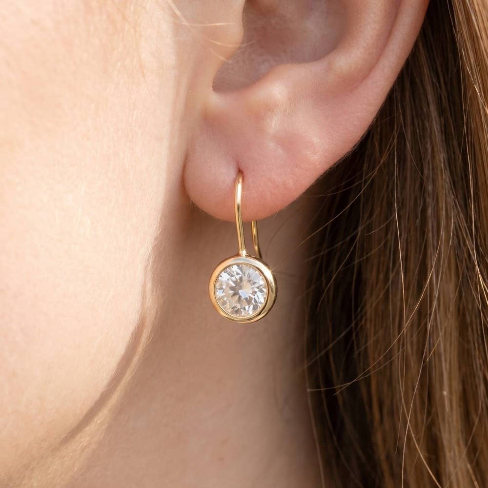 Round Bezel Drop Earrings