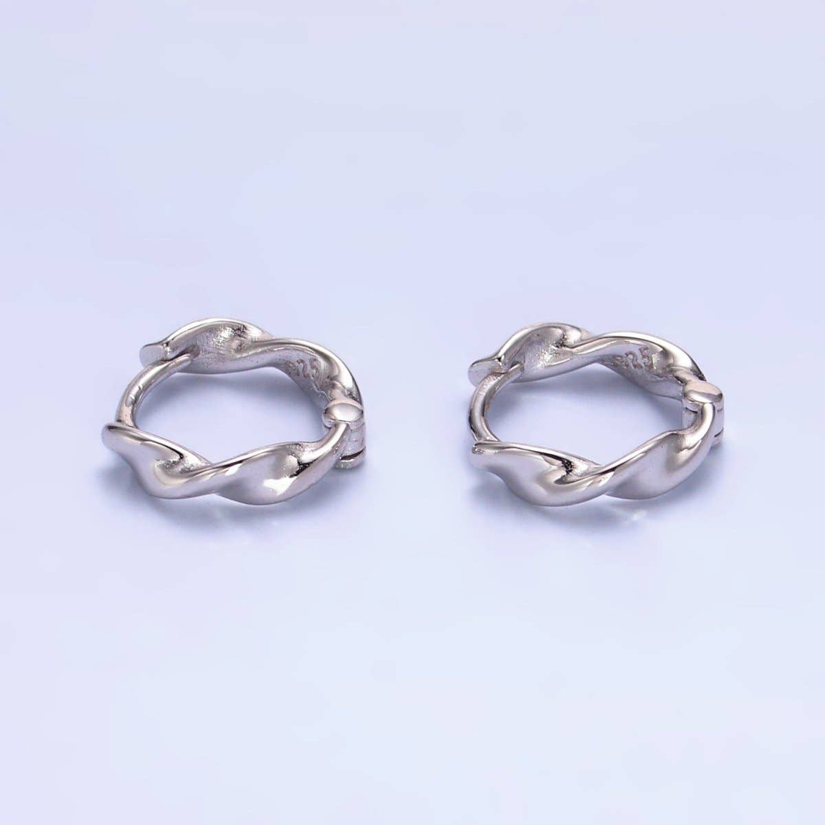S925 Sterling Silver 12mm Geometric Twisted Cartilage Huggie Earrings | SL-556